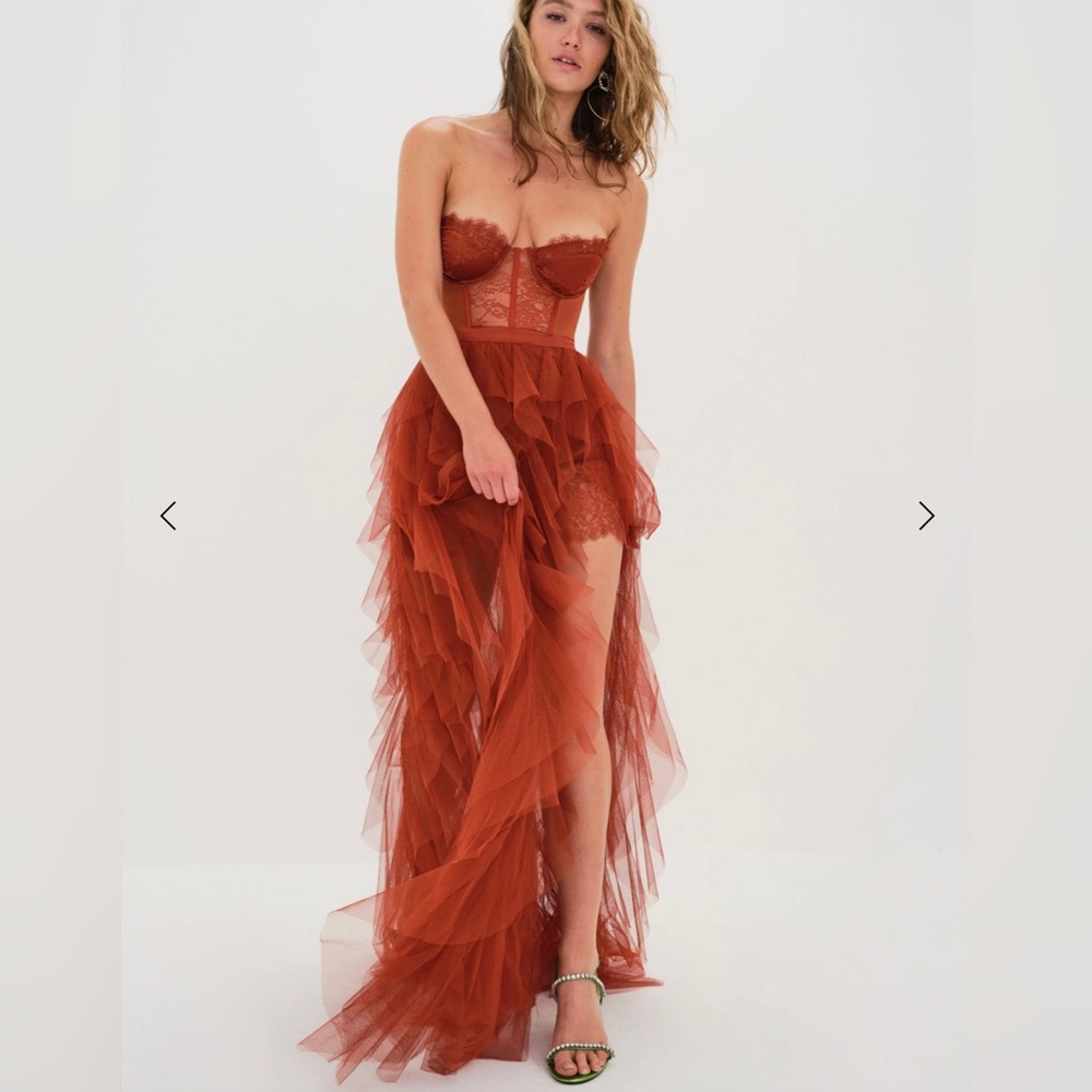 For Love & Lemons Rust colored Bustier gown